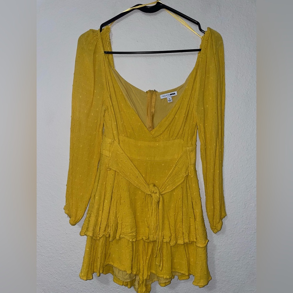 Fashion Nova Yellow Long Sleeve Dress
